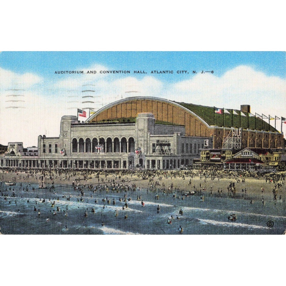 Vintage Atlantic City NJ Auditorium and Convention Hall Linen Postcard 1942 - Picture 1 of 2